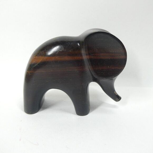 Carved Wooden Elephant Figurine 5" Long Modern MCM Vintage Philippines - Picture 1 of 8